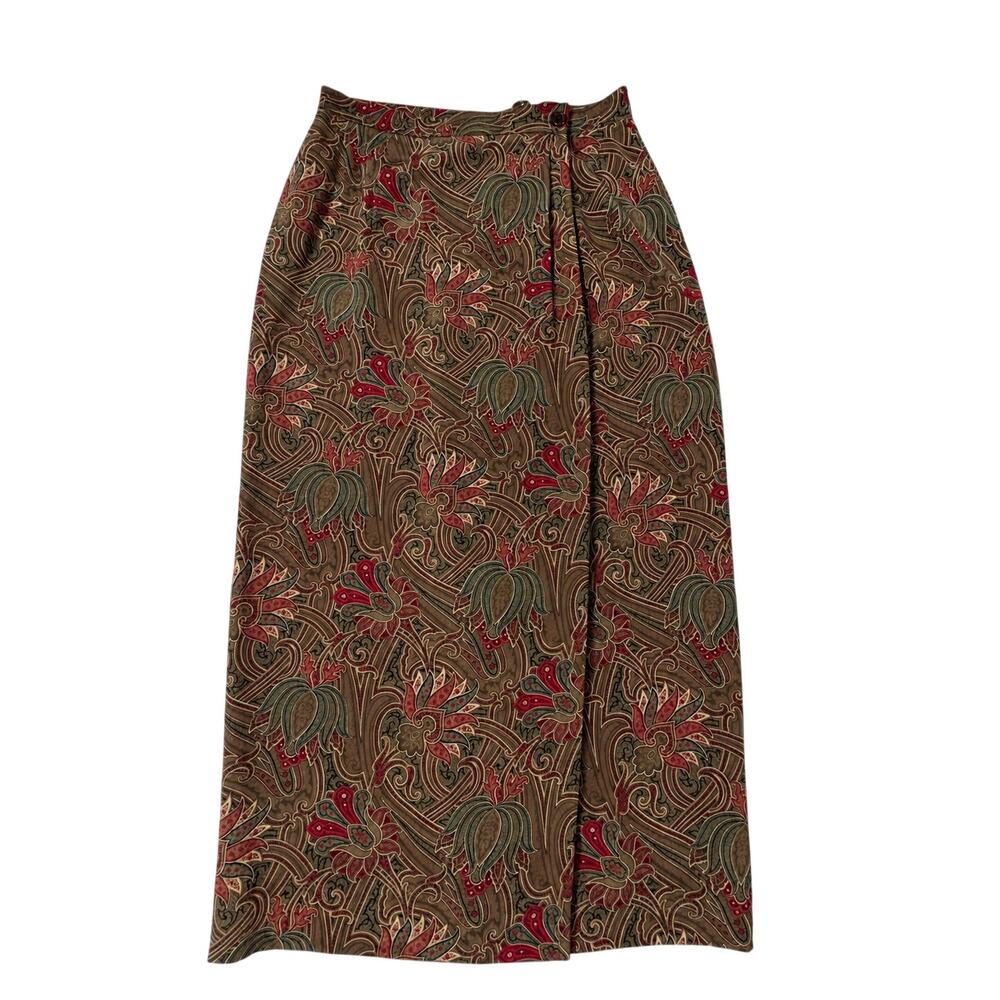 VNTG Jones New York  Paisley Partial Wrap Midi Skirt Women's Size 8 100% silk